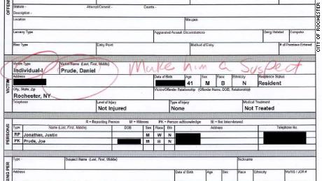 In an incident report filed by police officers, Daniel Proud & # 39;  Circled in red next to a handwritten note, & quot;  Make him a suspect.  & Quot;
