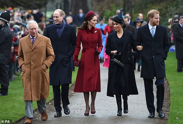 Prince Charles, Prince William, Kate, Megan and Harry at Sandringham in December 2018