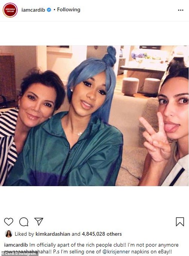The real Cardi P (M) is a Grammy-winning rapper who visited Kardashian's home in Galapagos in 2018, jokingly saying: 'I'm officially from the Rich People's Club!'
