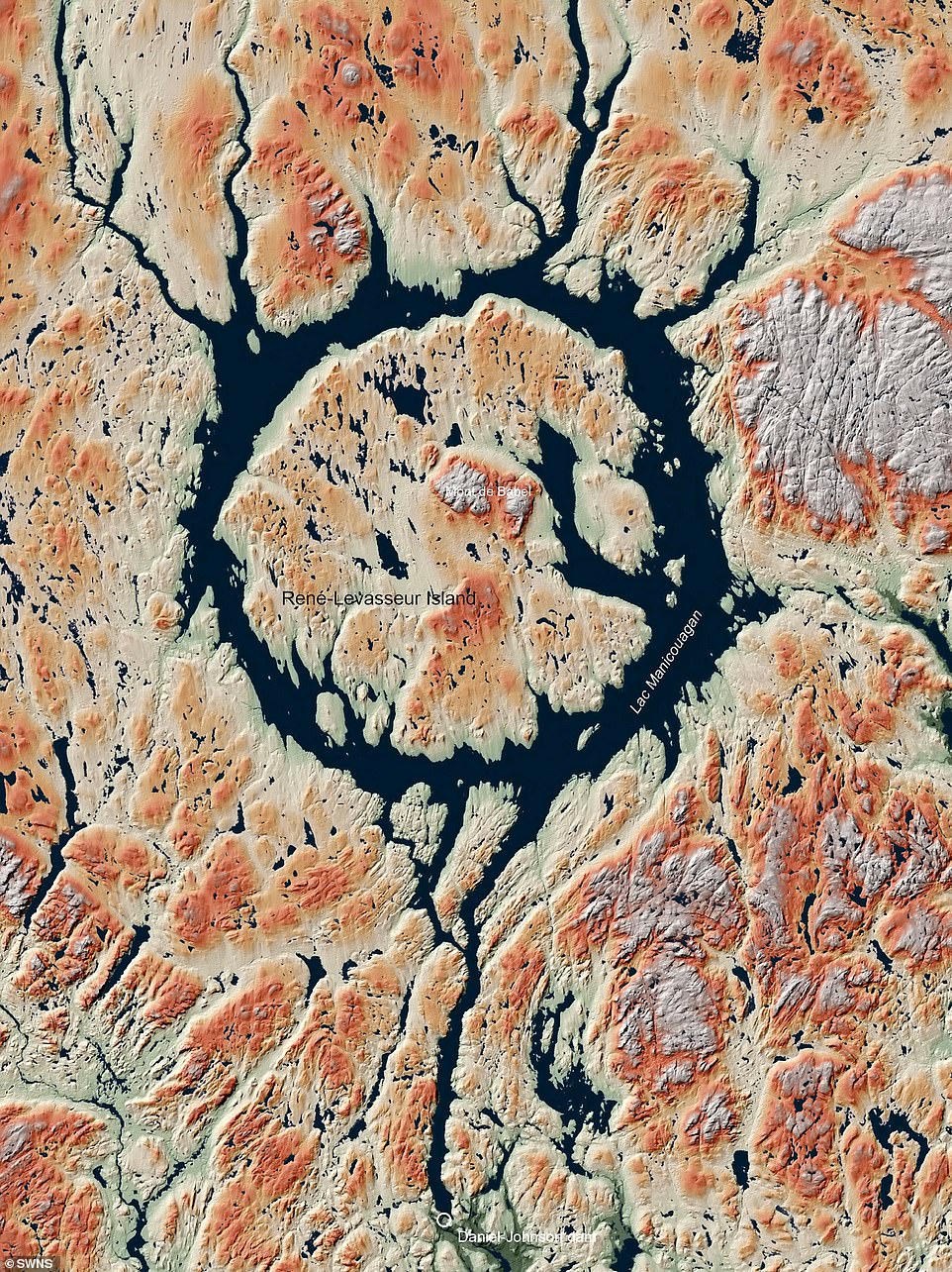 Between 2010 and 2016, researchers used a low-orbit radar satellite called the Tantem-X to measure every known abyss on the Earth's surface with an accuracy of up to a meter.  Image: Manichaean crater in Quebec, Canada