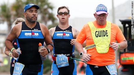 Chris Nick and his mentor Dan Creep compete in the Ironman Florida run.