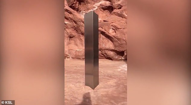 A man working with Utah's wildlife department found a shiny metal monolith in the desert.  This material is 10 to 12 feet high and planted firmly in the ground