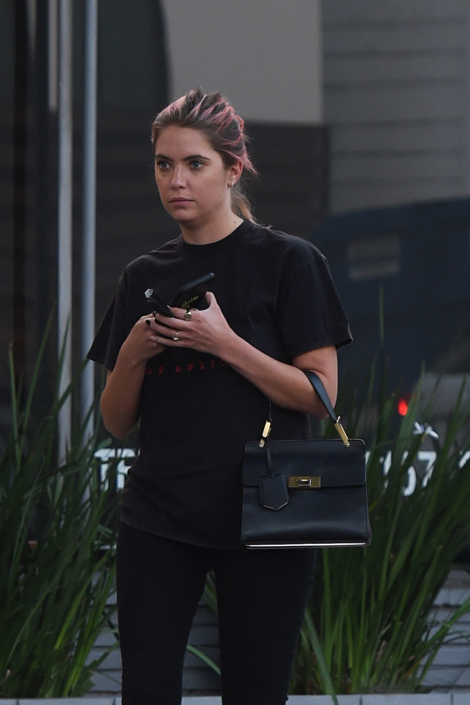 Ashley Benson shows off her new pink hair as she goes to the salon