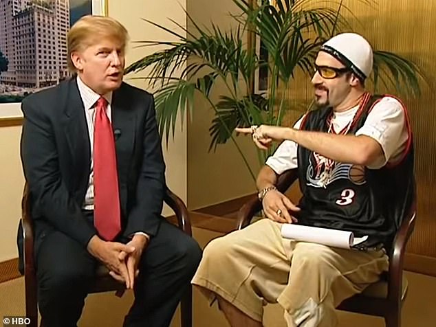 Cohen (like Ali Ji) said he had a 'long-standing hatred' for Trump, which prompted him to be interviewed on the 2003 episode of the Da Ali Ji show (pictured) on the HBO.
