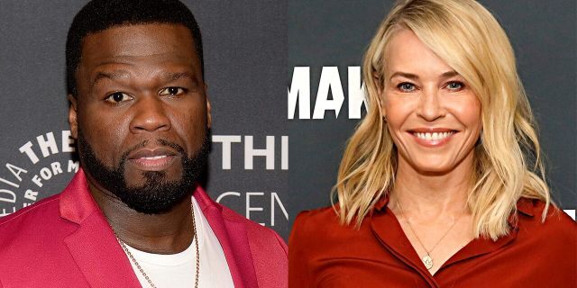 50 cents (left) and Chelsea Handler (right) previously dated.  Until he announces his support for Donald Trump, 50 Cent is Handler's 'favorite ex-boyfriend.'