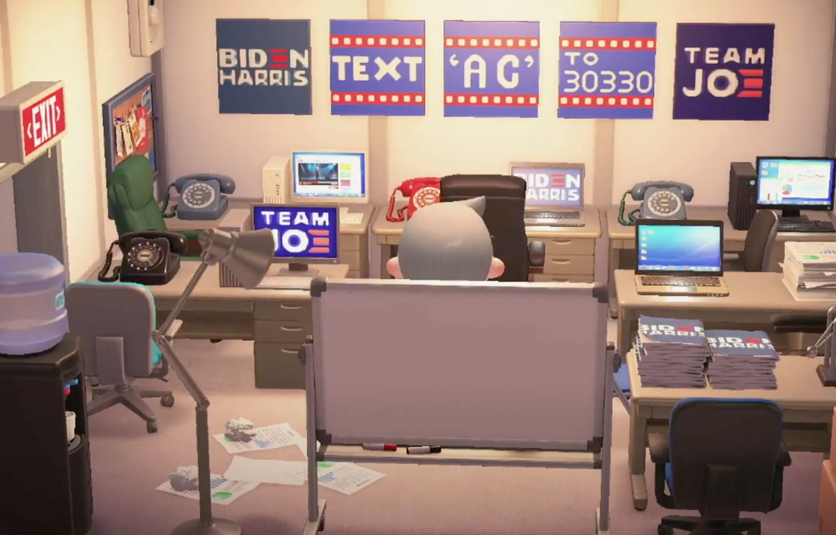 Screen shot from Biden-Harris 2020 campaign headquarters at Animal Crossing: New Horizons