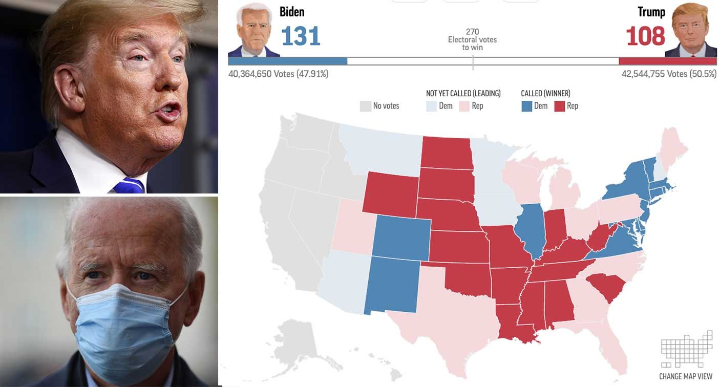 The map shows if Trump or Biden wins