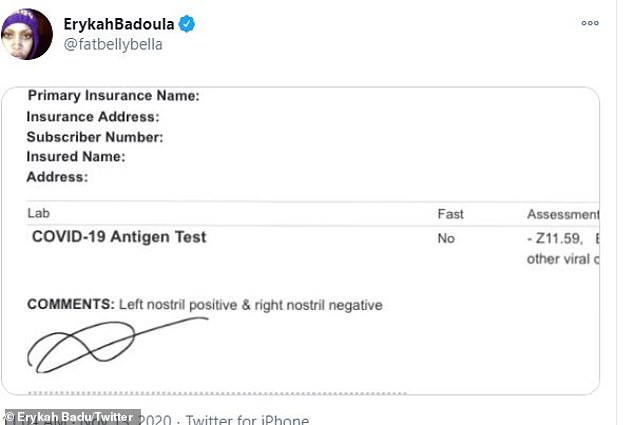 Polarizing the results: Confused by the diagnosis, Badu shared the official results on Twitter