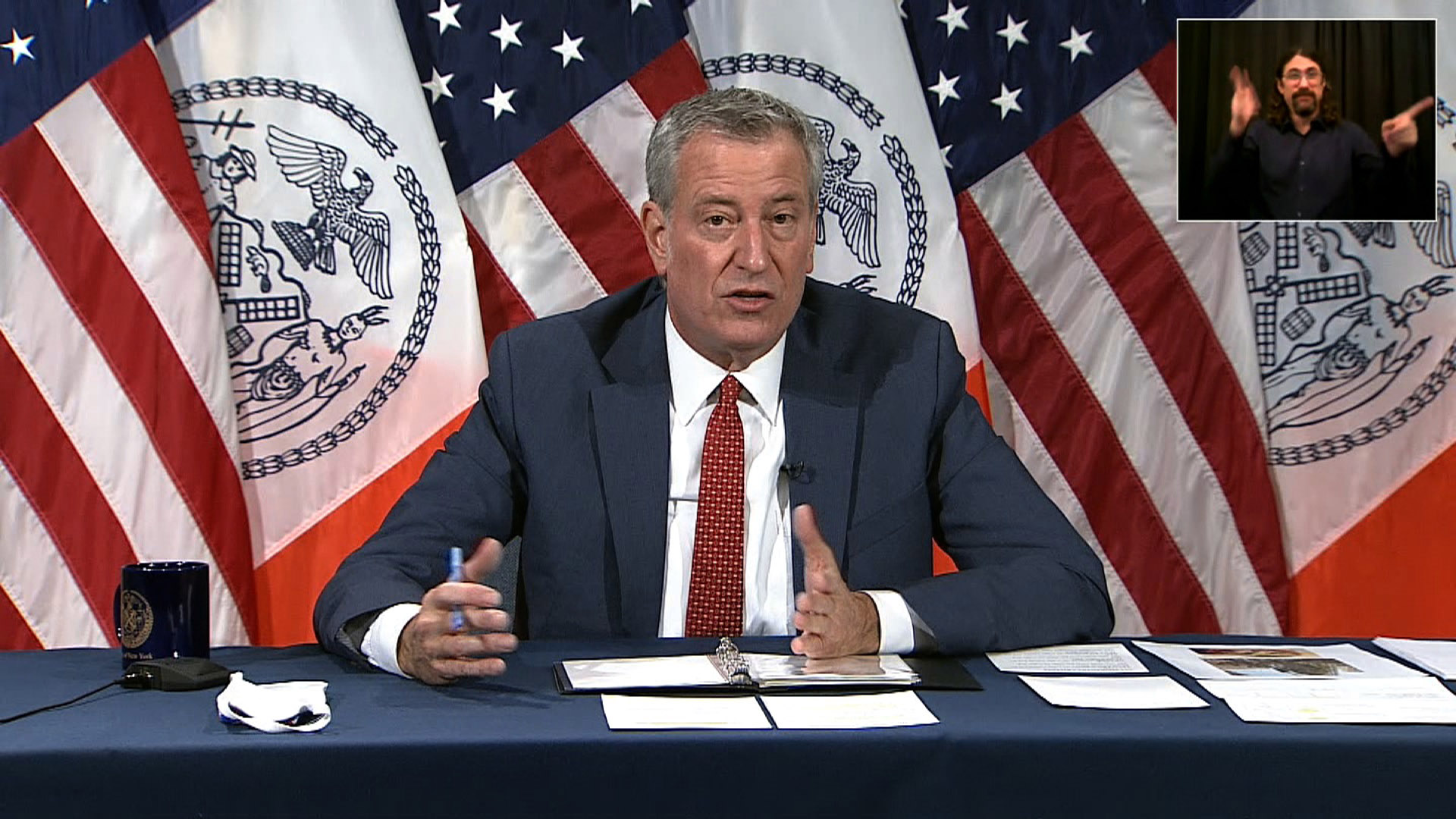 New York City Mayor Bill de Blasio speaks during a press conference in New York on November 19.