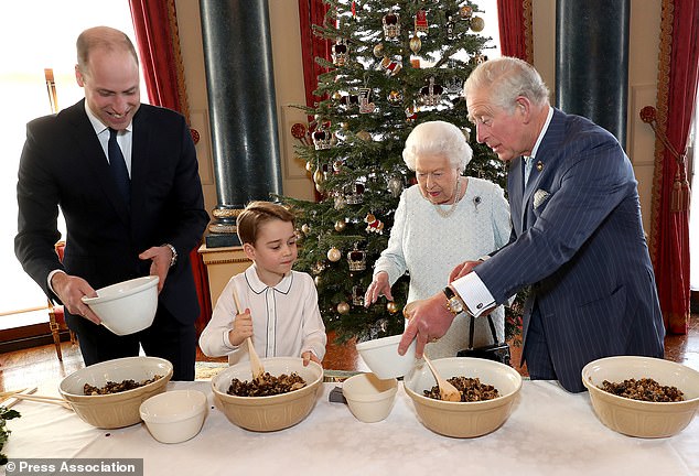 Last year, the royal family shared sweet pictures of the Queen, Prince Charles, Prince William and Prince George making Christmas pudding together.