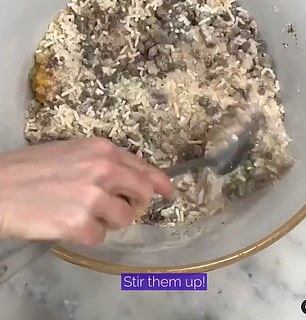The second step of the recipe shows the cooks mixing the dry ingredients
