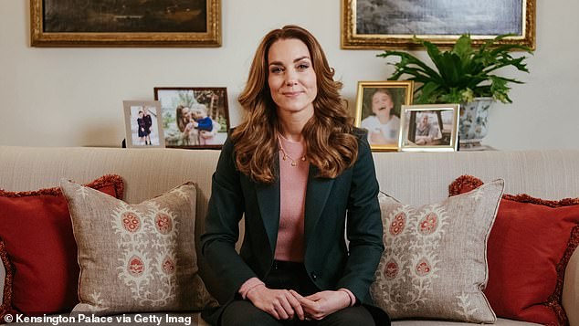 The Duchess of Cambridge posed at her Kensington Palace home, where she shares with Prince William, 38, and their three children, Prince George, seven, Princess Charlotte, five, and Prince Louis.