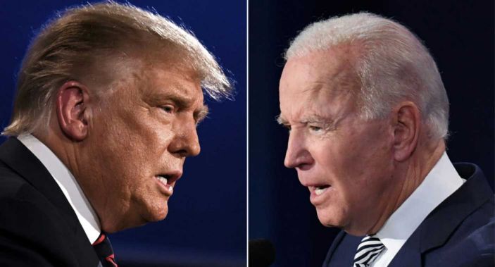 Pictures of Donald Trump and Joe Biden facing off on November 3rd.  (Cartridge)