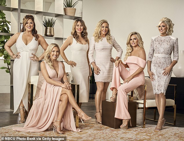 Reality Star: Seated second from left, Brownwin joined the cast of The Real Housewives of Beverly Hills in 2014 (pictured with his co-stars in a promotional film for Season 14).