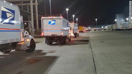 Mail trucks line up outside the USB Philadelphia Processing and Distribution Center.  