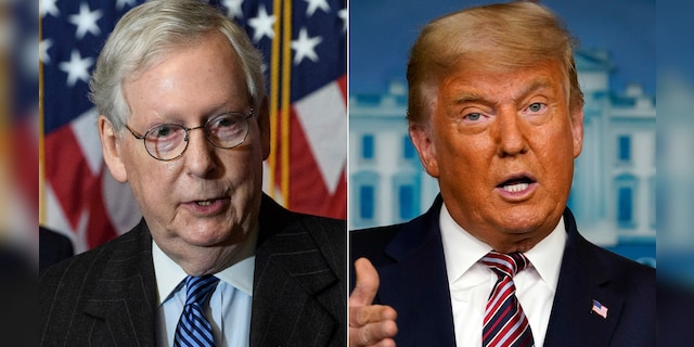 President Trump called Senate Majority Leader Mitch McConnell by name Saturday, accusing Republicans of not fighting hard on his behalf. 