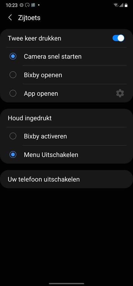 Where is the new Android 11 power menu in Samsung's One UI 3.0?