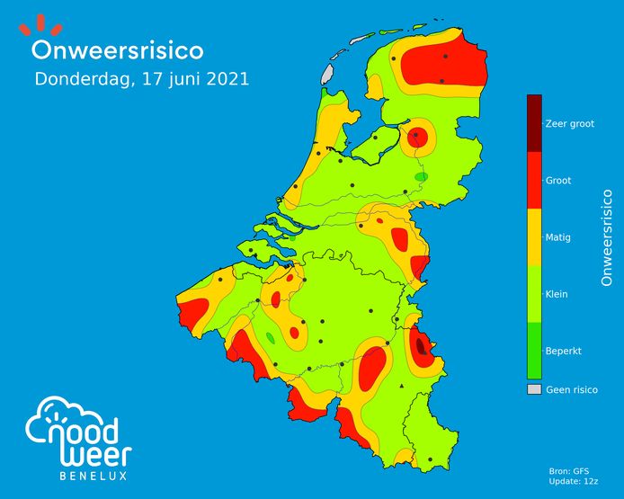 NoodweerBenelux expects the first severe thunderstorms on Thursday.