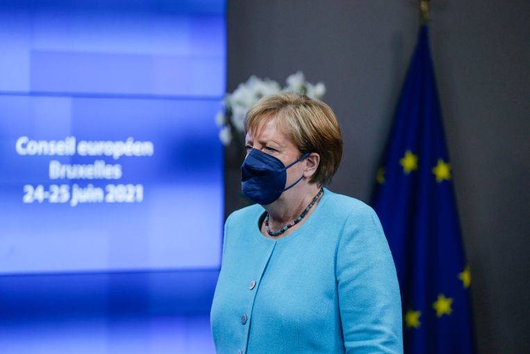 German Chancellor Angela Merkel after the EU meeting Thursday evening and night in Brussels.  EPA Image