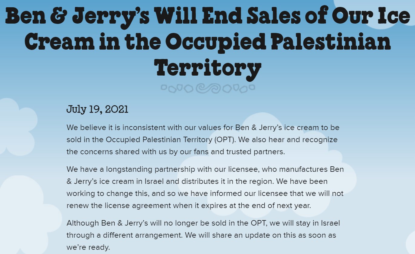Ben & Jerry's yield to the pressure of activists CITI
