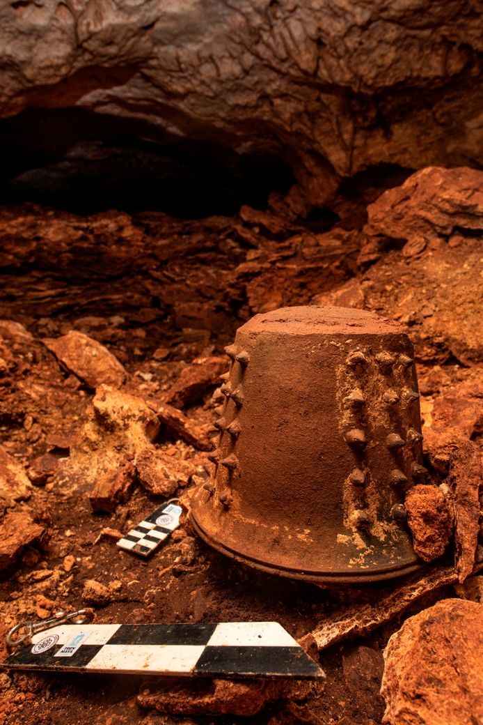 This almost completely intact terracotta pot was also found in a cave in the area.