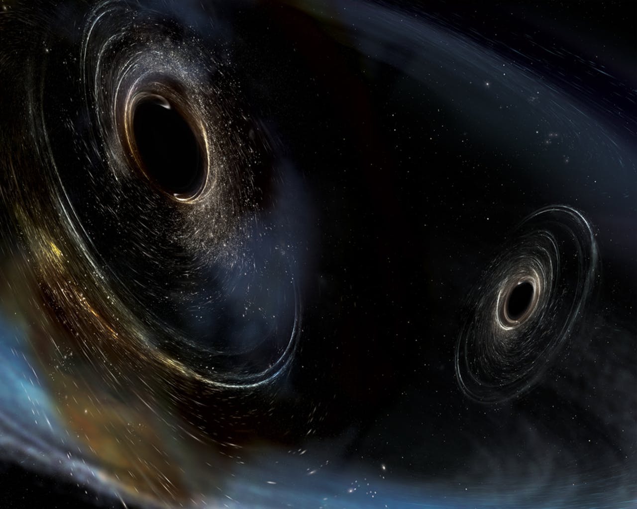 Artist's design shows two molten black holes similar to those detected by LIGO