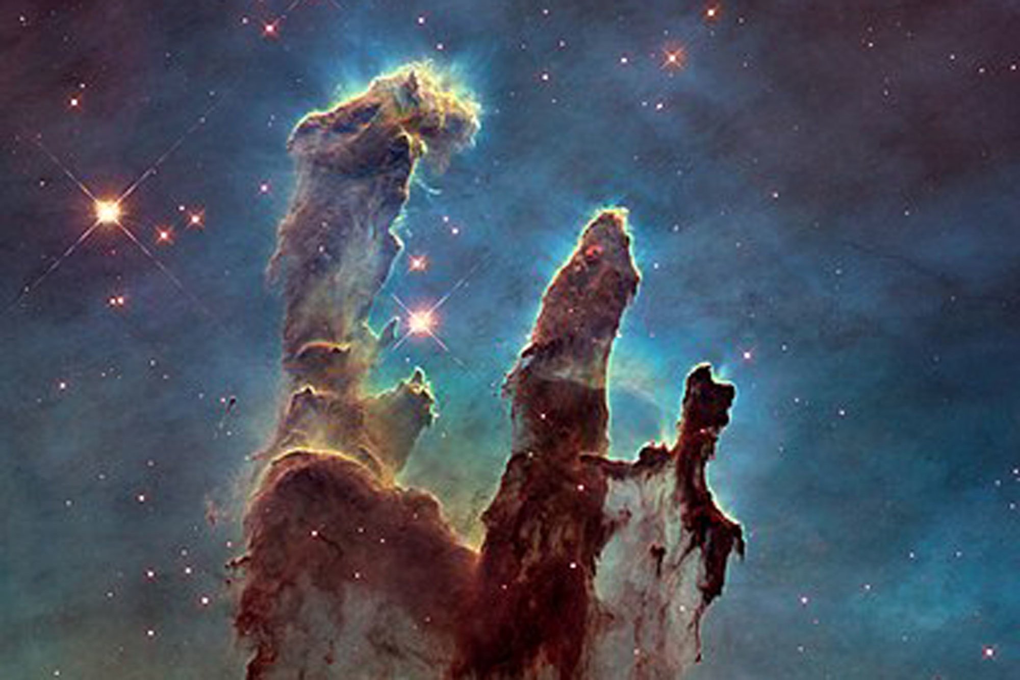 This legendary image of the Pillars of Creation, part of the Eagle Nebula, was taken by Hubble in 1995., NASA / ESA Hubble Space Telescope
