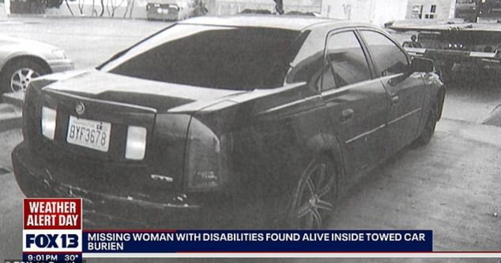 Missing woman found after nine days in towed car |  Car