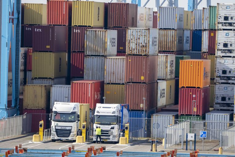 Containers in the port of Rotterdam.  Some of the containers destined for Russia are stuck in the terminals.  PNA Picture