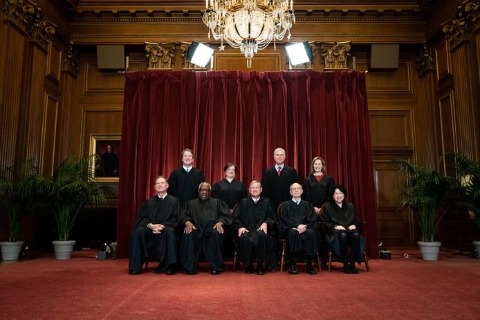 The Supreme Court of the United States last April.  Far left is Conservative Chief Justice Samuel Alito.