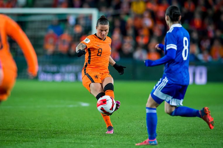 April 2022. Sherida Spitse in action during the World Cup qualifier against Cyprus in Groningen.  The Netherlands won 12-0, Spitse scored 1 goal.  PNA picture