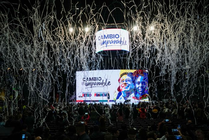 Gustavo Petro's supporters celebrate.