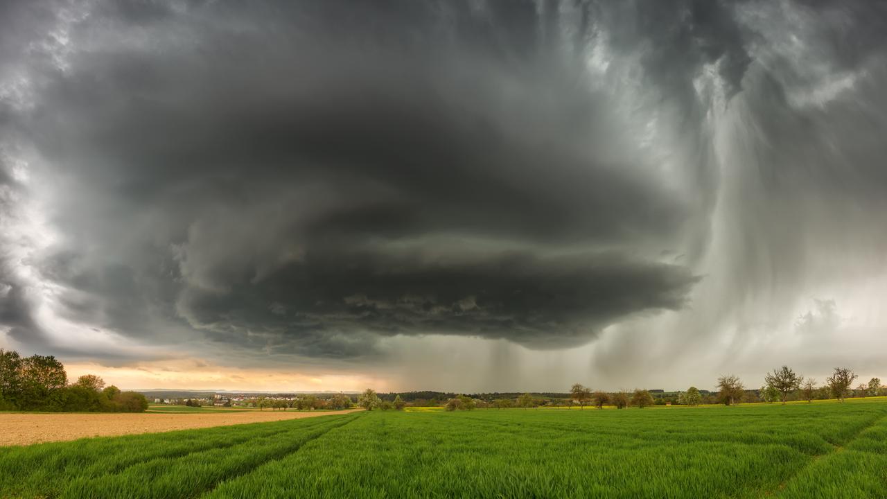 Special storm clouds during thunderstorms in Germany.  They are also known as supercell.  This is the most extreme form of thunderstorm there is, including the risk of tornadoes forming.