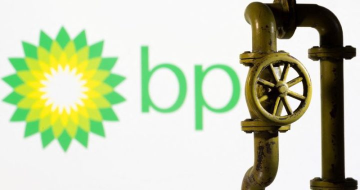 FILE PHOTO: Illustration shows BP logo and natural gas pipeline