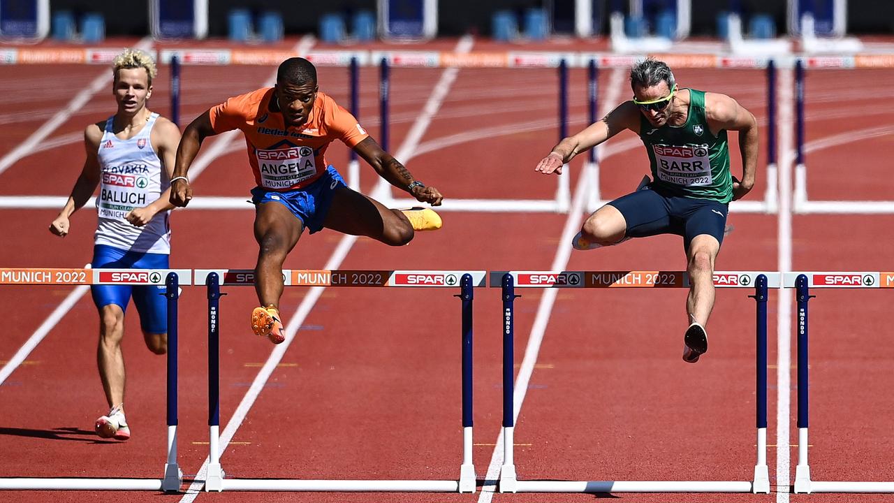 Ramsey Angela jumps the hurdles at the European Athletics Championships in Munich.