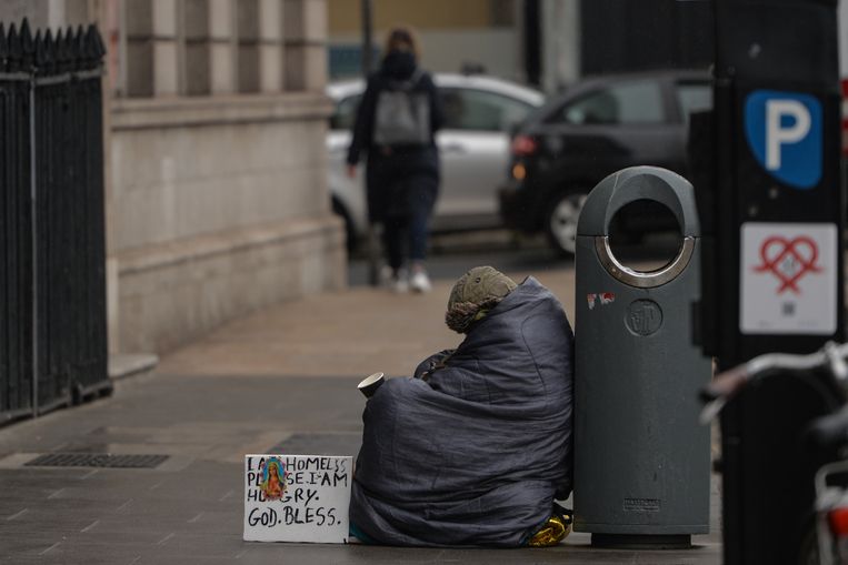 A homeless beggar on the streets of Dublin, Ireland.  Image NurPhoto via Getty Images