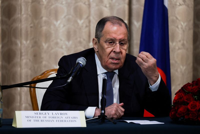 FILE PHOTO: Russian Foreign Minister Sergei Lavrov at Russian Embassy in Addis Ababa