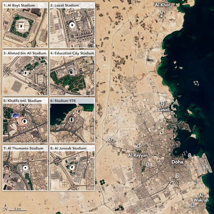 Qatar's World Cup stadiums seen from space