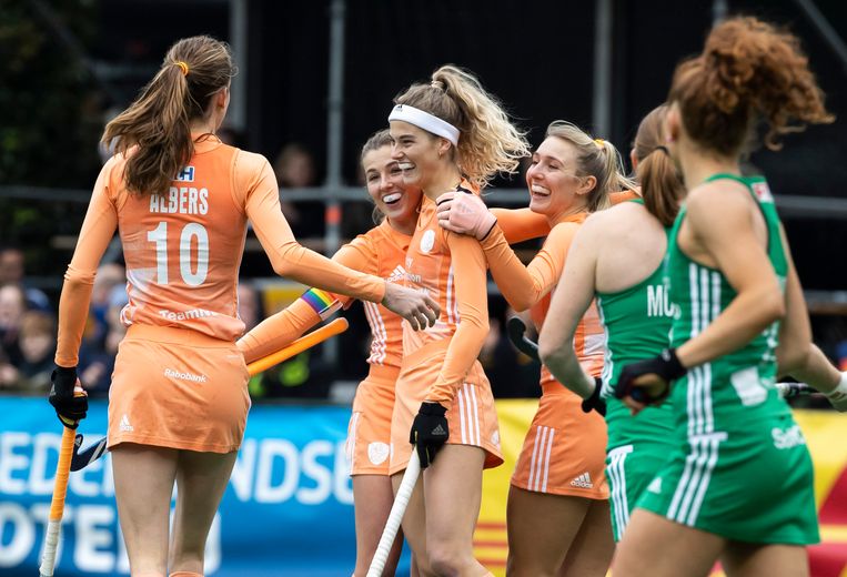 Yibbi Jansen gave the Netherlands a 1-0 lead over the Irish.  Image Koen Suyk