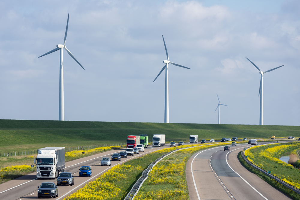 solar and wind power generation along highways in North Holland