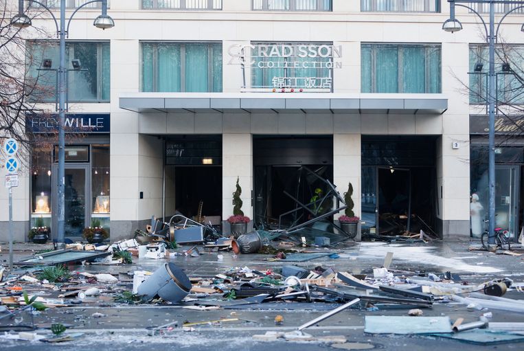 The blast damaged windows and doors and debris spilled onto the street.  ImageReuter