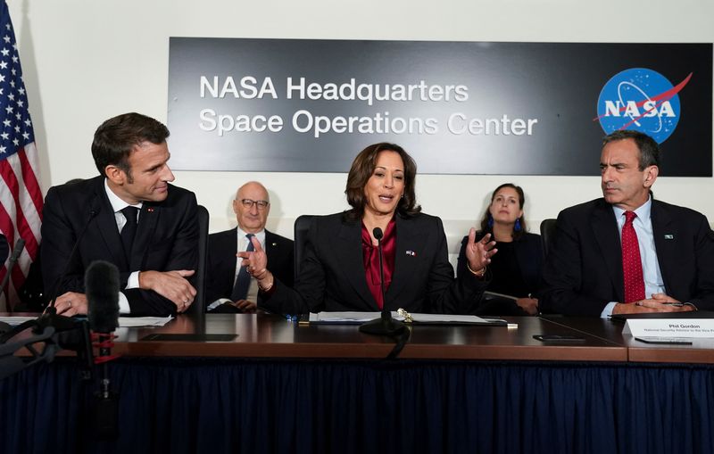 French President Macron and U.S. Vice President Harris visit NASA headquarters in Washington